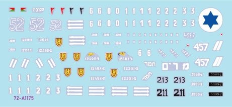 Star Decals 72-A1175 Early IDF markings # 2. Israeli armoured cars and AFVs in 1948-49. Sherman 75mm, Sherman 105mm, Cromwell Mk IVF, Hotchkiss 39 H, Vickers Light Tank Mk VI B. 1/72