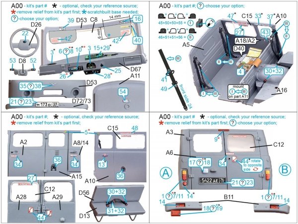 Quinta Studio QD35045 UAZ-3909 3D-Printed &amp; coloured Interior on decal paper (Zvezda) 1/35