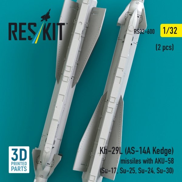 RESKIT RS32-0600 Kh-29L (AS-14A Kedge) missiles with AKU-58 (2 pcs) (Su-17, Su-25, Su-24, Su-30) (3D Printed) (1/32)