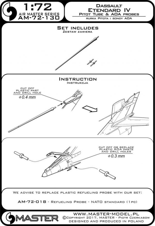 Master AM-72-130 Dessault Etendard IV Pitot tube &amp; AOA Probes (1:72)