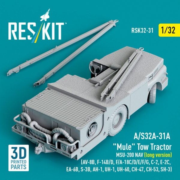 RESKIT RSK32-0031 A/S32A-31A "Mule" Tow Tractor MSU-200 NAV (long version) (AV-8B, F-14B/D, F/A-18C/D/E/F/G, C-2, E-2С, EA-6B, S-3B, AH-1, UH-1, UH-60, CH-47, CH-53, SH-3) (3D Printed model kit) (1/32)