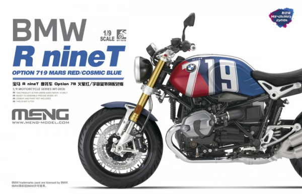 Meng Model MT-003t BMW R nineT Option 719 Mars Red/ Cosmic Blue (pre-coloured) 1/9