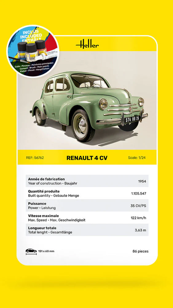Heller 56762 STARTER KIT Renault 4 CV 1/24