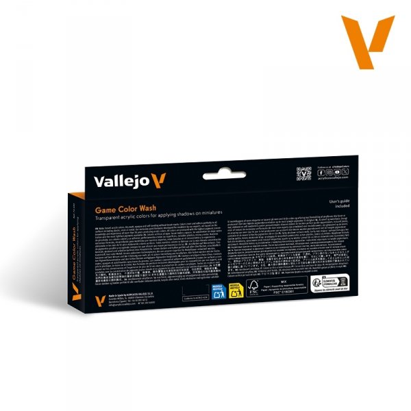 Vallejo 72190 Wash Set - Game Color  Effects Color Series - for shadodws on miniatures 8x18ml
