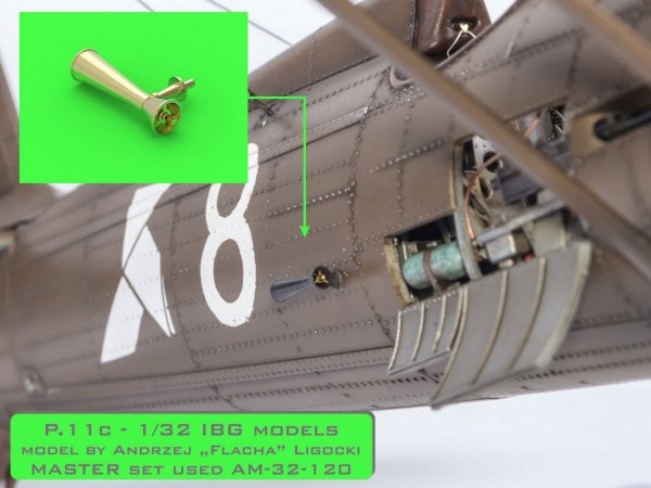 Master AM-32-120 PZL P.11c  - zestaw detali - lufy karabinu wz. 33, celowniki oraz dysza Venturiego (do modelu IBG) 1/32