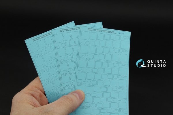 Quinta Studio QRV-050 Riveting rectangles, rounded rectangles and ovals (rivet size 0.10 mm, gap 0.4 mm, suits 1/72), Black color 1/72