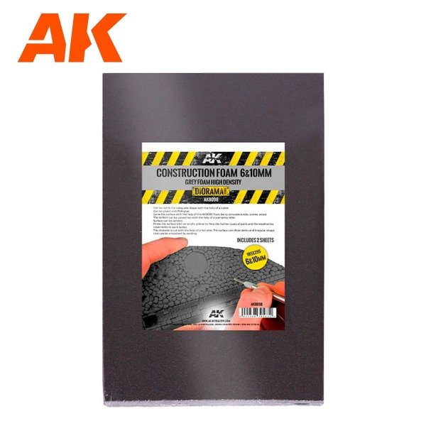 AK Interactive AK8098 CONSTRUCTION FOAM 6 AND 10MM BLUE FOAM HIGH DENSITY 195X295MM INCLUDES 2 SHEETS (pianka do budowy)