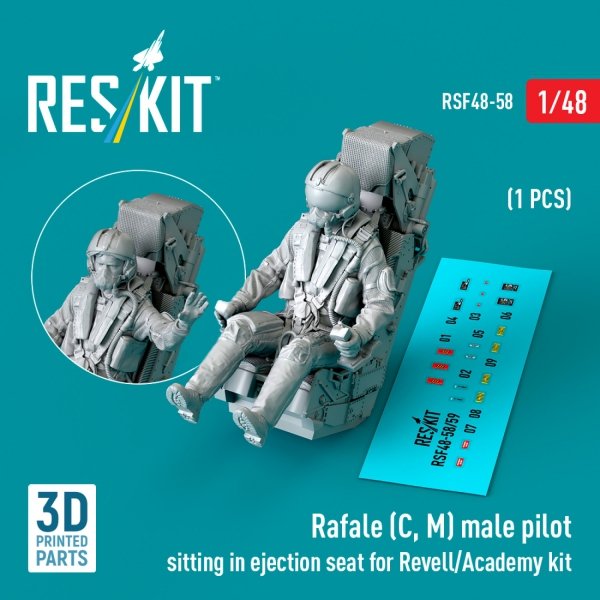 RESKIT RSF48-0058 Rafale (C, M) female pilot sitting in ejection seat for Revell/Academy kit (1 pcs) (3D Printed) 1/48