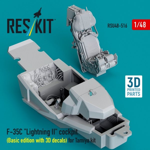 RESKIT RSU48-0516 F-35C "Lightning II" cockpit (Basic edition with 3D decals) for Tamiya kit (3D Printed) (1/48)