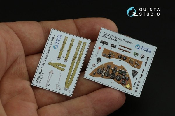 Quinta Studio QD32134 Gloster Gladiator Mk I 3D-Printed &amp; coloured Interior on decal paper (ICM) 1/32