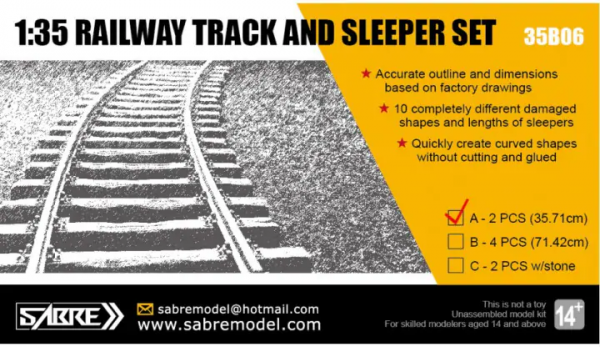 Sabre 35B06-A Railway Track &amp; Sleeper Set (2 x 35,71 cm) 1/35
