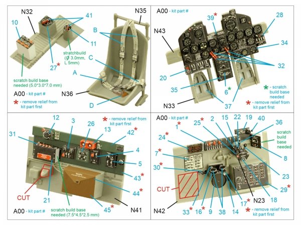 Quinta Studio QD32190 P-47N Thunderbolt 3D-Printed coloured Interior on decal paper (Trumpeter) 1/32