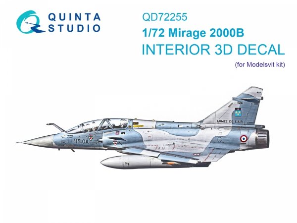 Quinta Studio QD72255 Mirage 2000B 3D-Printed &amp; coloured Interior on decal paper (Modelsvit) 1/72