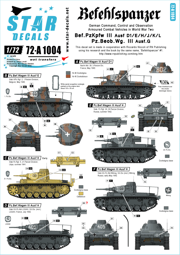 Star Decals 72-A1004 Befehlspanzer # 2 1/72