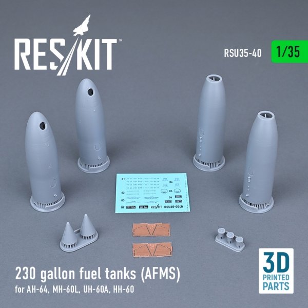RESKIT RSU35-0040 230 GALLON FUEL TANKS (AFMS) FOR AH-64, MH-60L, UH-60A, HH-60 (2 PCS) (3D PRINTED) 1/35