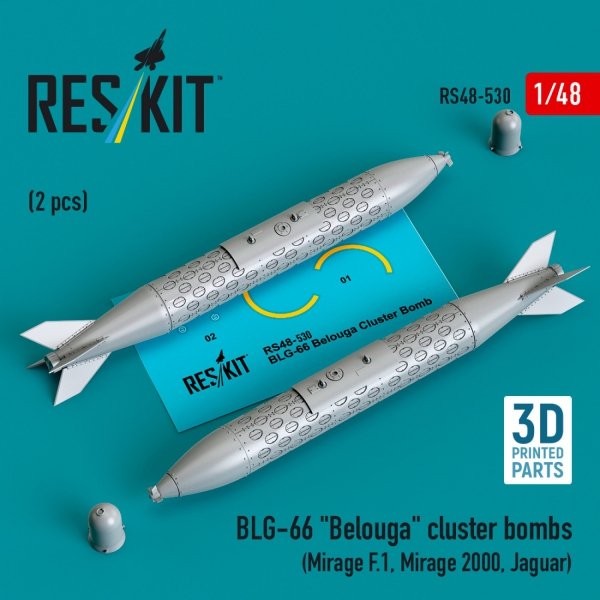 RESKIT RS48-0530 BLG-66 &quot;Belouga&quot; cluster bombs (2 pcs) (3D Printed) 1/48