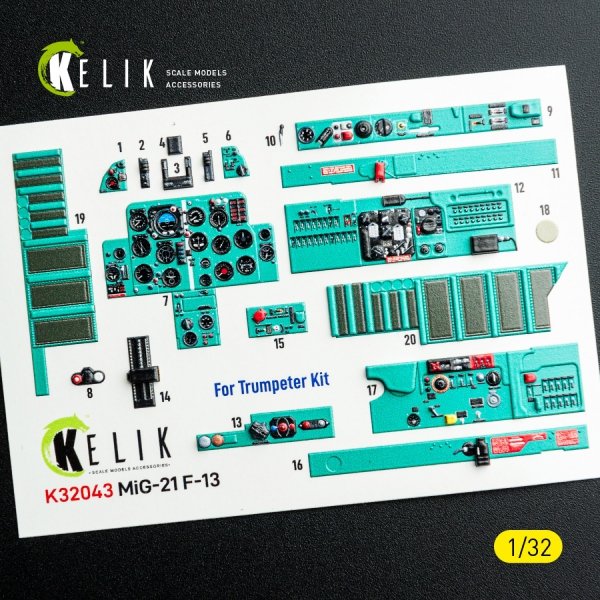 Kelik K32043 MiG-21 F-13 - interior 3D decals for Trumpeter kit (1/32)