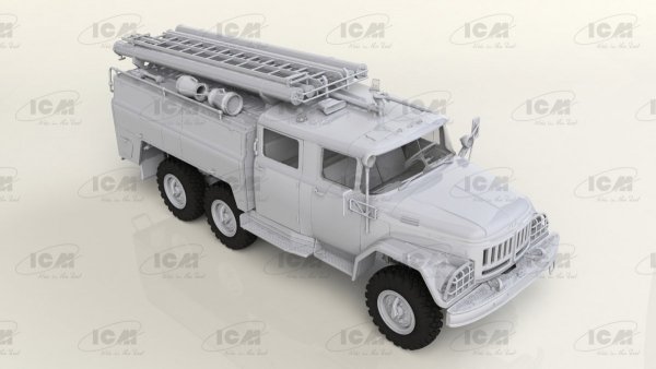 ICM 35902 Chernobyl#2. Fire Fighters (AC-40-137A firetruck &amp; 4 figures &amp; diorama base with background) 1/35