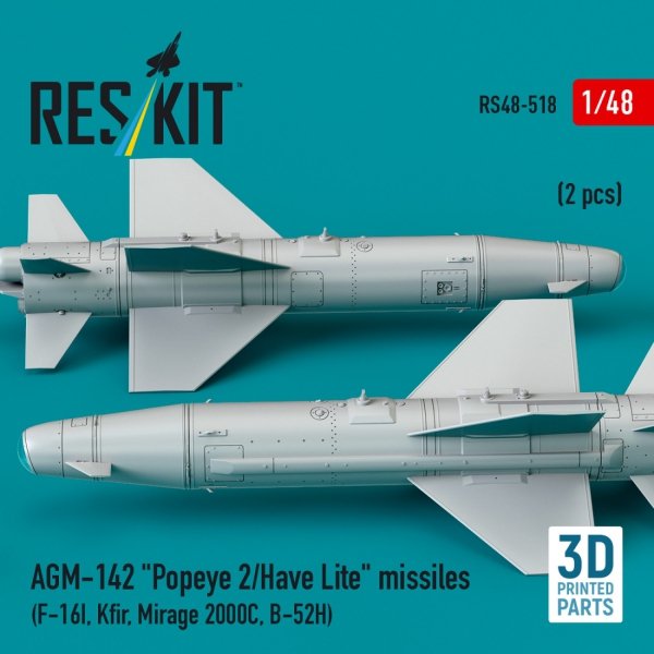 RESKIT RS48-0518 AGM-142 &quot;Popeye 2/Have Lite&quot; missiles (2 pcs) (3D Printed) 1/48