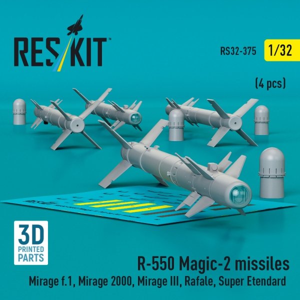 RESKIT RS32-0375 R.550 &quot;Magic-2&quot; missiles (4 pcs) (3D Printed) 1/32