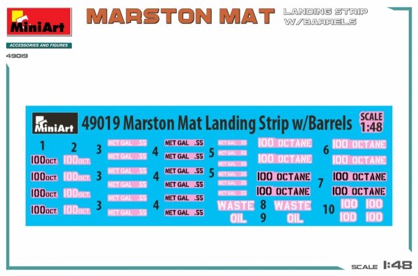 MiniArt 49019 MARSTON MAT LANDING STRIP w/BARRELS 1/48