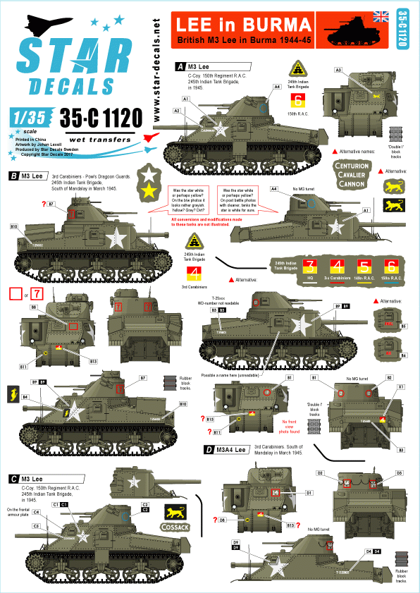Star Decals 35-C1120 Lee in Burma 1/35