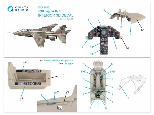Quinta Studio QD48606 Jaguar Gr.1 3D-Printed &amp; coloured Interior on decal paper (Kitty Hawk) 1/48