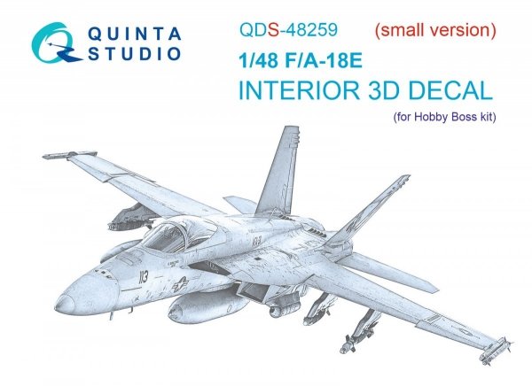 Quinta Studio QDS-48259 F/A-18E 3D-Printed &amp; coloured Interior on decal paper (HobbyBoss) (small version) 1/48