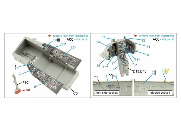 Quinta Studio QDS-48388 F-16A MLU 3D-Printed &amp; coloured Interior on decal paper (Kinetic) (Small version) 1/48