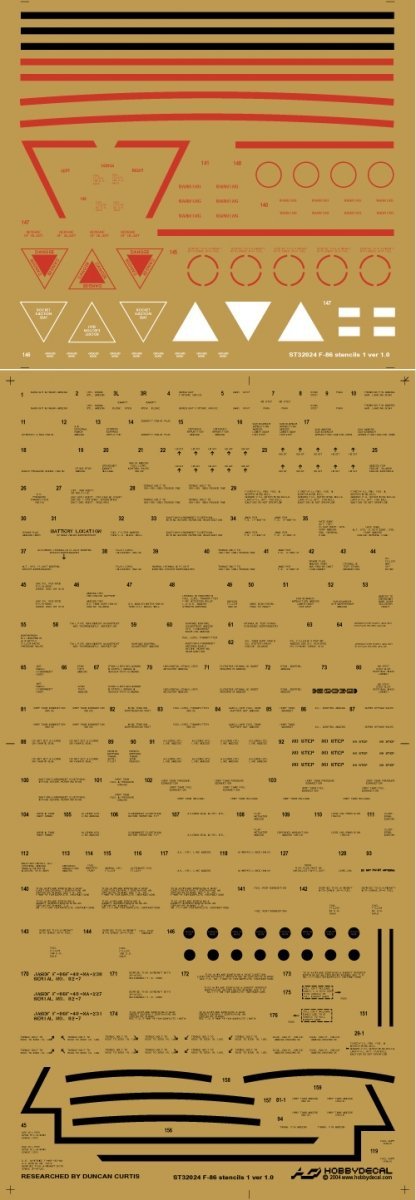HobbyDecal ST32024V1 F-86 Stencils 1 ver 1 1/32