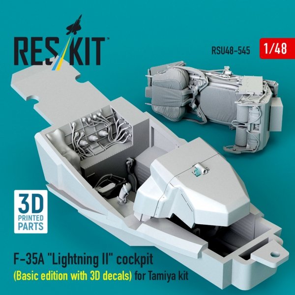 RESKIT RSU48-0545 F-35A "Lightning II" cockpit (Basic edition with 3D decals) for Tamiya kit (3D Printed) (1/48)