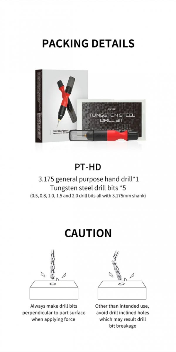 DSPIAE PT-HD 3,175mm General Purpose Hand Drill / Wiertarka ręczna 3,175 mm