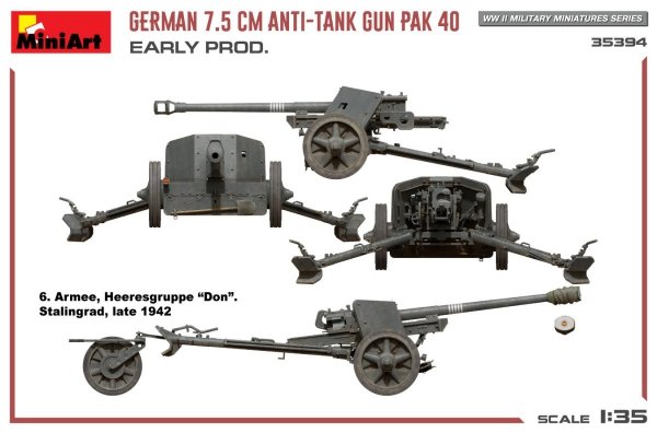 MiniArt 35394 GERMAN 7.5CM ANTI-TANK GUN PAK 40. EARLY PROD 1/35