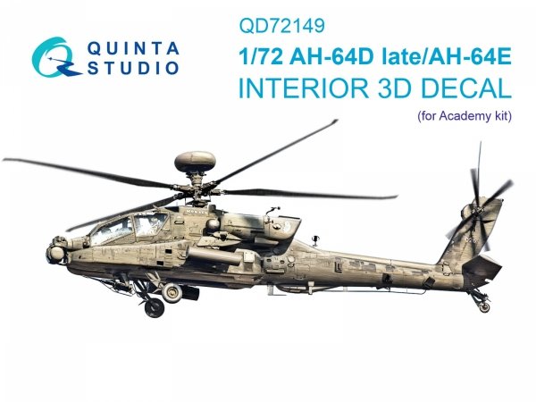 Quinta Studio QD72149 AH-64D late/AH-64E 3D-Printed coloured Interior on decal paper (Academy) 1/72