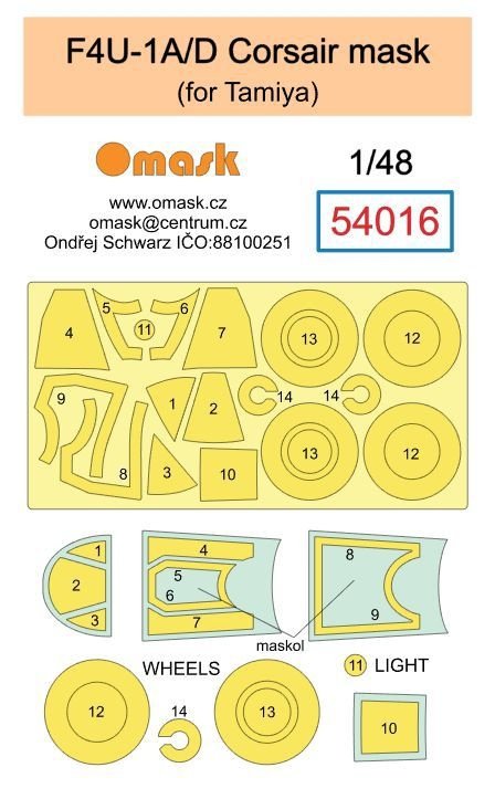Omask 54016 F4U-1A/D Corsair mask (for Tamiya) 1/48