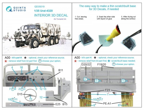 Quinta Studio QD35019 Ural-4320 3D-Printed &amp; coloured Interior on decal paper ( Trumpeter ) 1/35