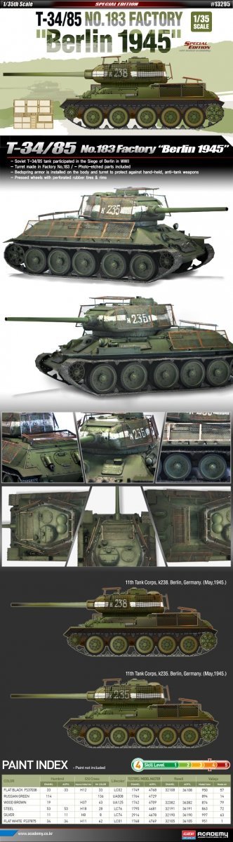 Academy 13295 T-34/85 No.183 Factory Berlin 1945