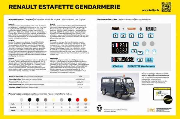 Heller 56742 Starter Kit - Renault Estafette Gendarmerie 1/24