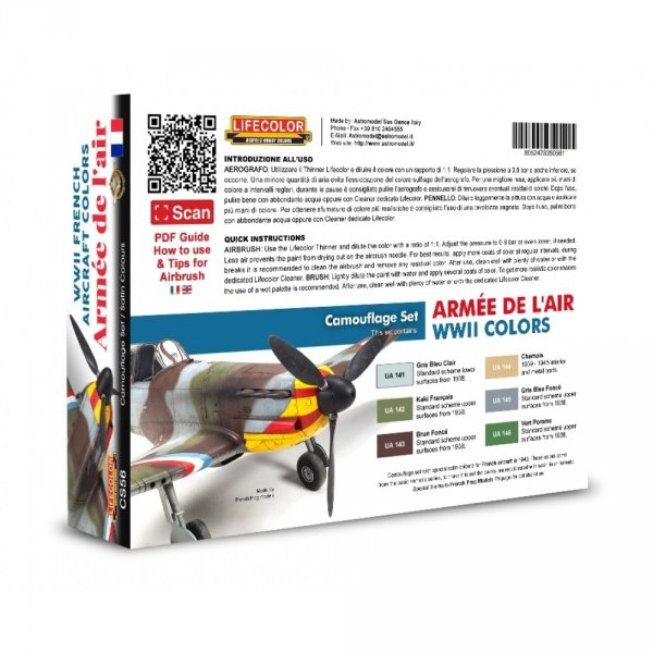 Lifecolor CS56 Acrylic paint set French Aircraft Armée de l'air WWII colors 6x22ml