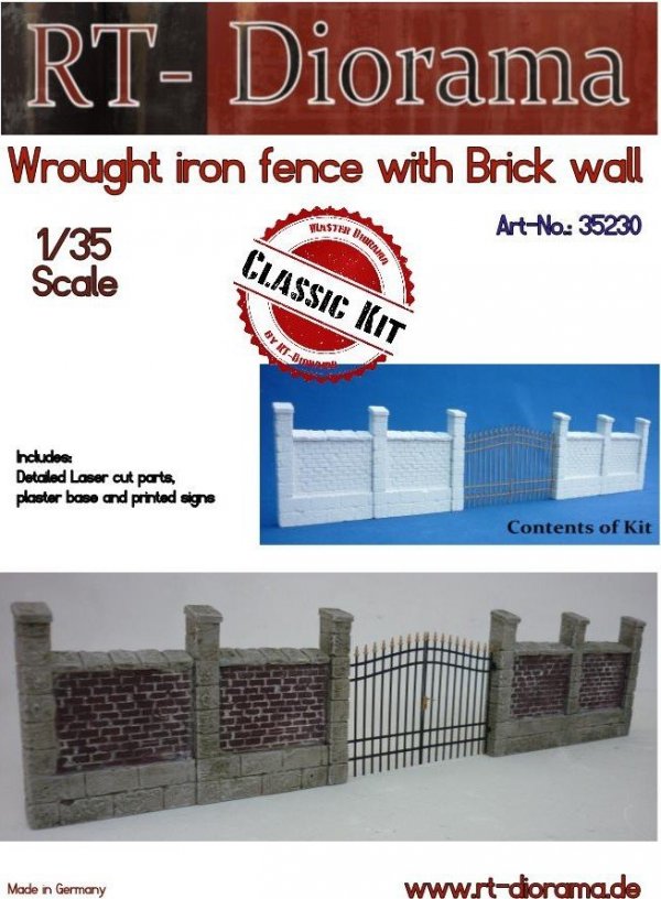 RT-Diorama 35230 Wrought iron fence with Brickwall 1/35
