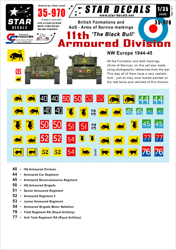 Star Decals 35-970 British 11th Armoured Division 1/35