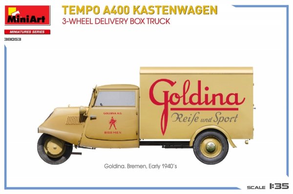 MiniArt 38053 TEMPO A400 KASTENWAGEN 3-WHEEL DELIVERY BOX TRUCK 1/35