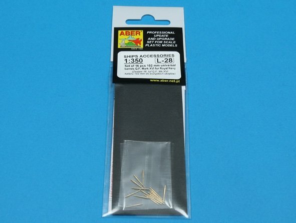 Aber 350L-28 Set of 16 pcs 102 mm Q.F. Mk.XVI barrels for Royal Navy ships (1:350)