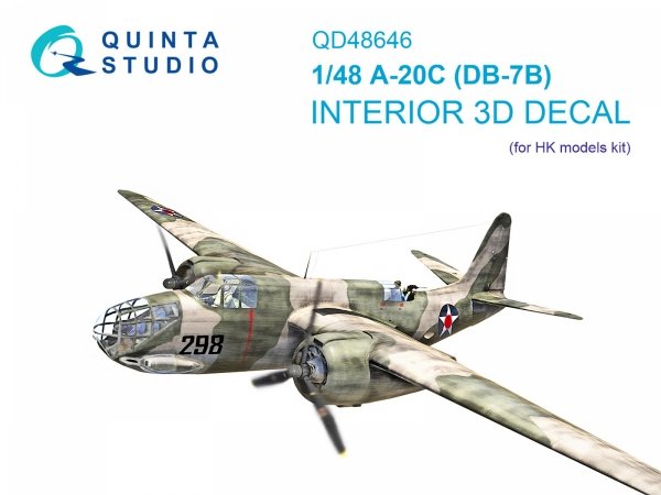 Quinta Studio QD48646 A-20C Havoc (DB-7B) 3D-Printed &amp; coloured Interior on decal paper (HK models) 1/48