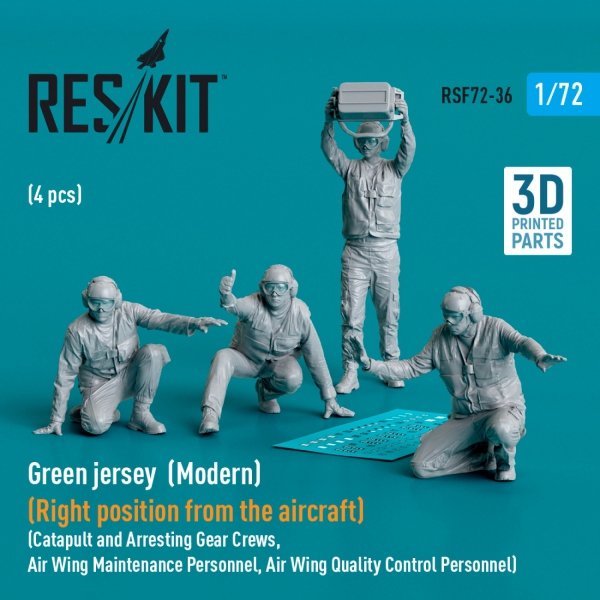 RESKIT RSF72-0036 Green jersey (Modern) (Right position from the aircraft) Catapult and Arresting Gear Crews, Air Wing Maintenance Personnel, Air Wing Quality Control Personnel (4 pcs) (3D Printed) 1/72