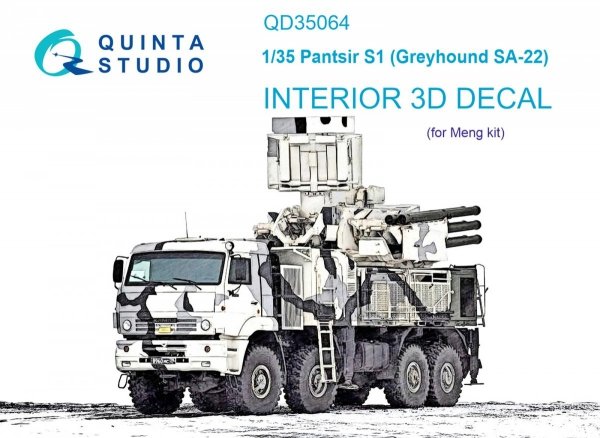 Quinta Studio QD35064 Pantsir-S1 (SA-22 Greyhound) 3D-Printed &amp; coloured Interior on decal paper (Meng) 1/35