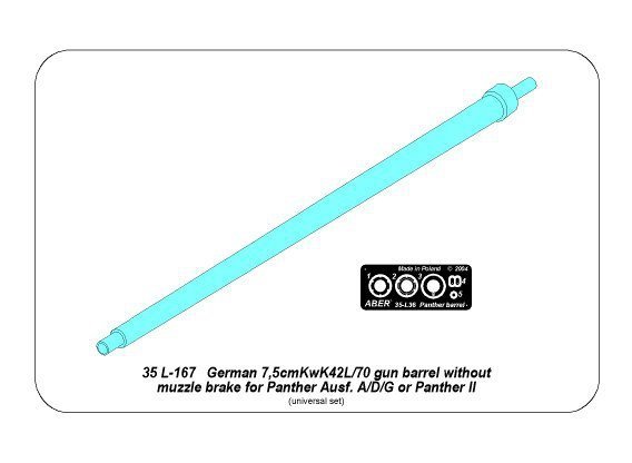 Aber 35L-167 German 7,5cmKwK42L/70 gun barrel without muzzle brake for Panther Ausf. A/D/G or Panther II (1:35)