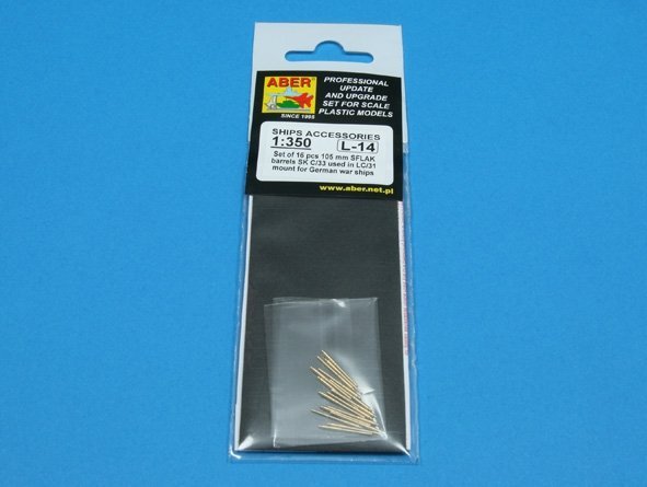 Aber 350L-14 Set of 16 pcs 105 mm SFLAK barrels SKC/33nt used in C/37 mount for German war ships (1:350)