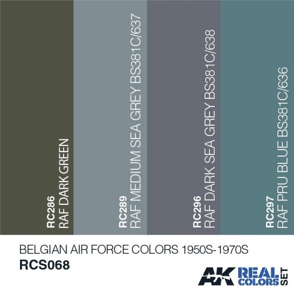 AK Interactive RCS068 BELGIAN AIR FORCE COLORS 1950S-1970S SET 4x10ml