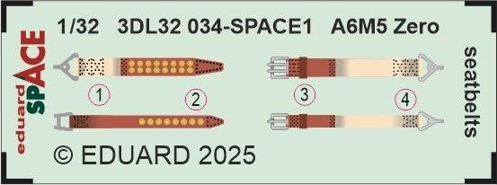 Eduard 3DL32034 A6M5 Zero seatbelts SPACE TAMIYA 1/32